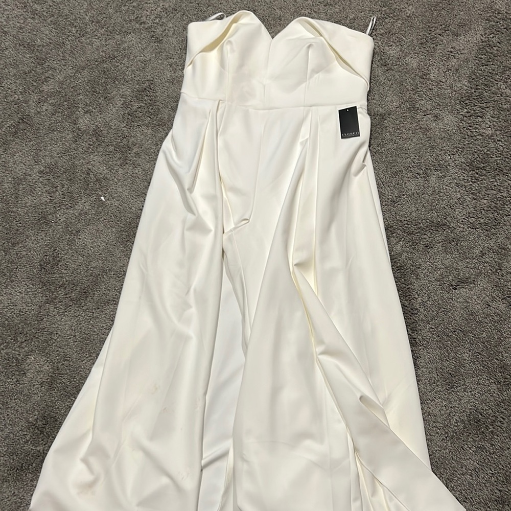 Strapless white pantsuit dress